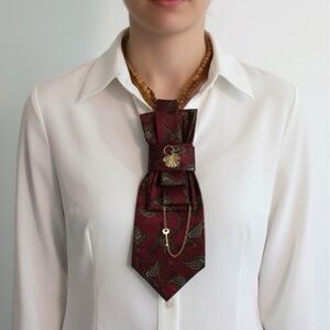 Silk Necktie Reworked Jabot Necklace Embellished